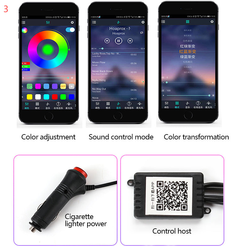 Additional view of fibre optic car ambient lighting kit