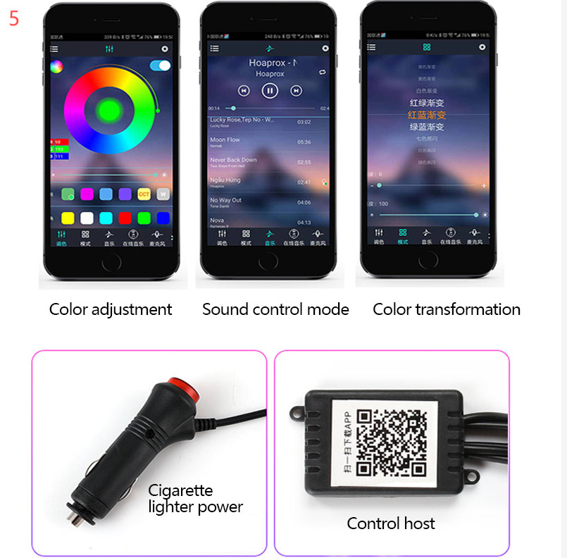 Additional view of fibre optic car ambient lighting kit