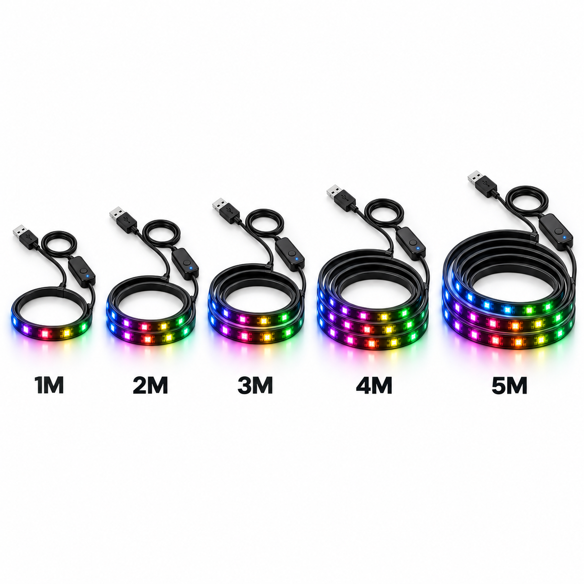 Bluetooth RGB LED strip light length options from 1 metre to 5 metres