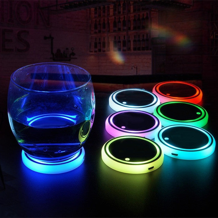 LED cup holder coasters for car interior accent lighting